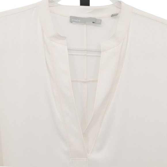 Vince Oversized Silk Tunic Blouse V Neck Long Sleeve High Low Cream Size Medium - Picture 4 of 8